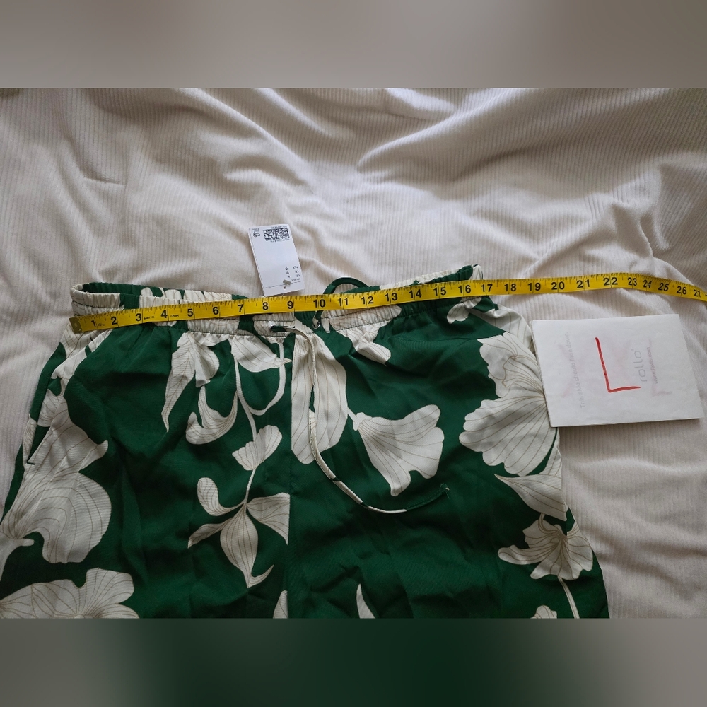 H&m Co-ord Set pajama style shirt × flowy pants floral green ecru BNWT - Picture 8 of 15